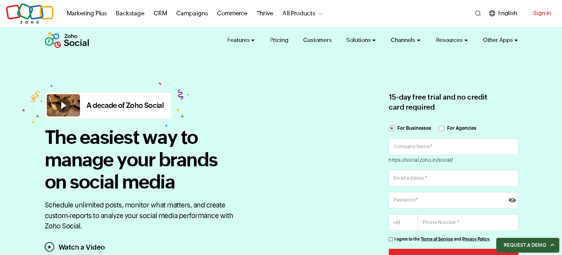 Zoho Social unified dashboard displaying scheduled posts across multiple platforms