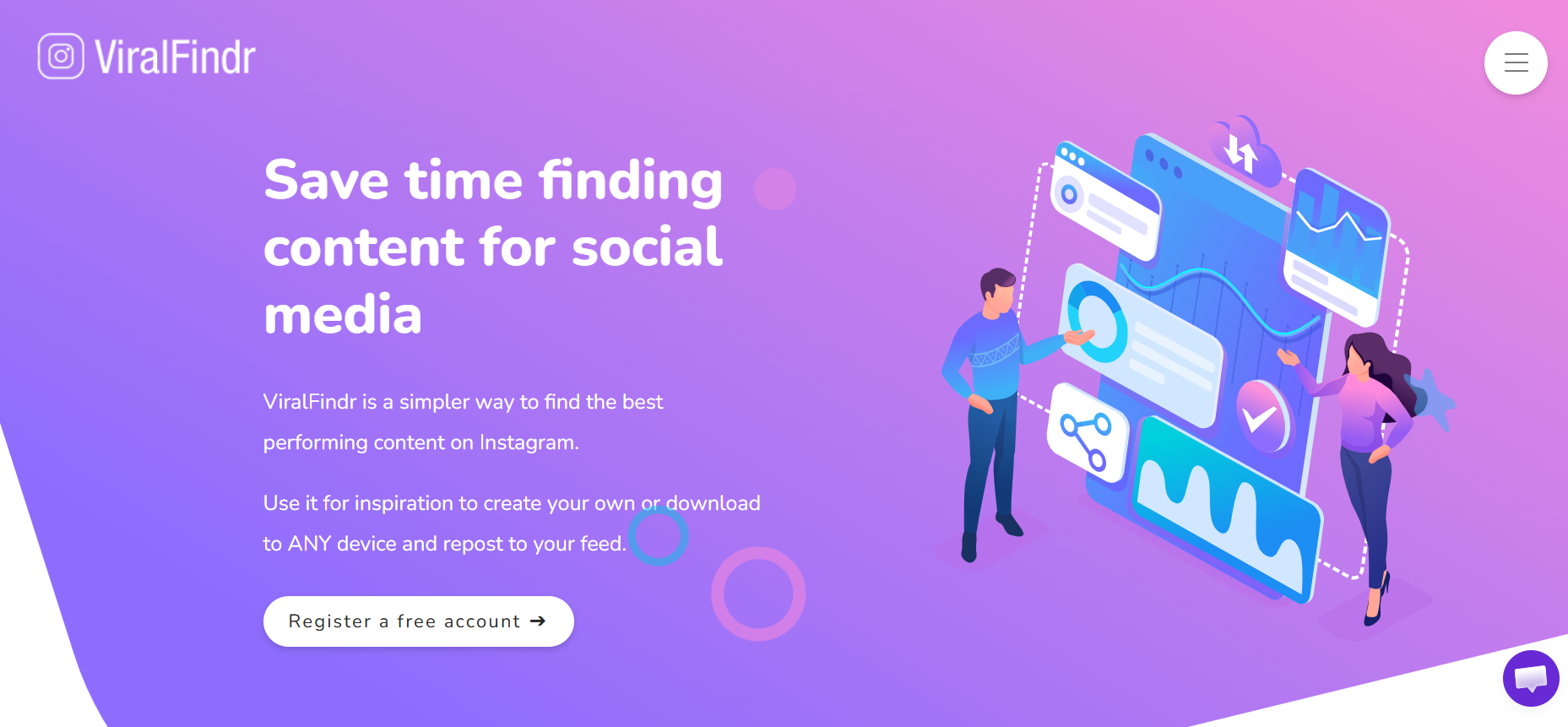 ViralFindr social media marketing tool and finding viral content